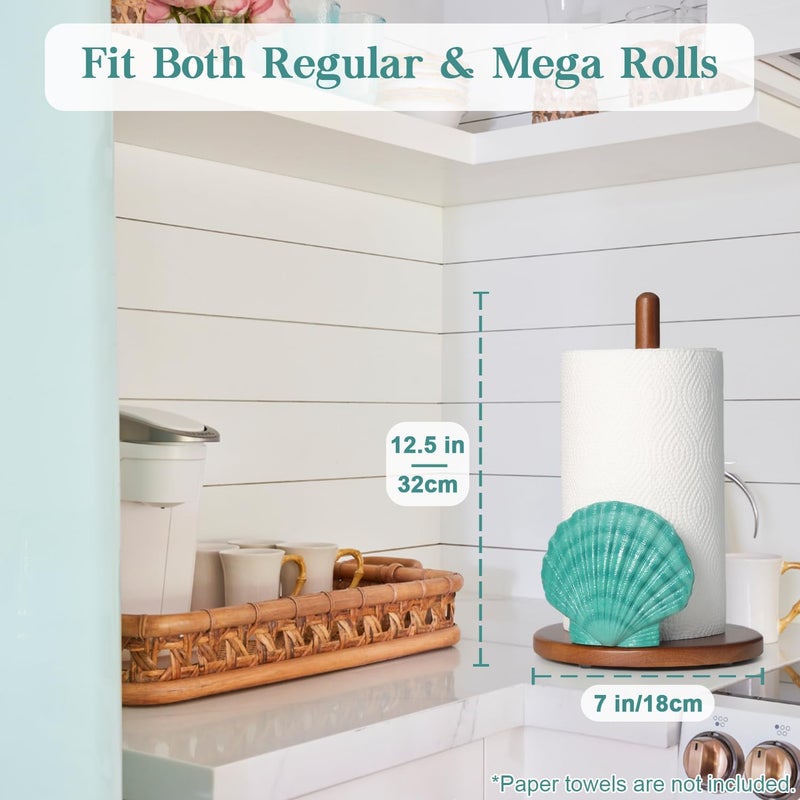 YLOVAN Seashell Paper Towel Holder - Teal Kitchen Beach House Decor Ocean Themed Decor Coastal Gifts for Women Cute Counter Paper Towel Holder Stand Wood Unique Funny Nautical Countertop Decorative Sea Shell - Image 3